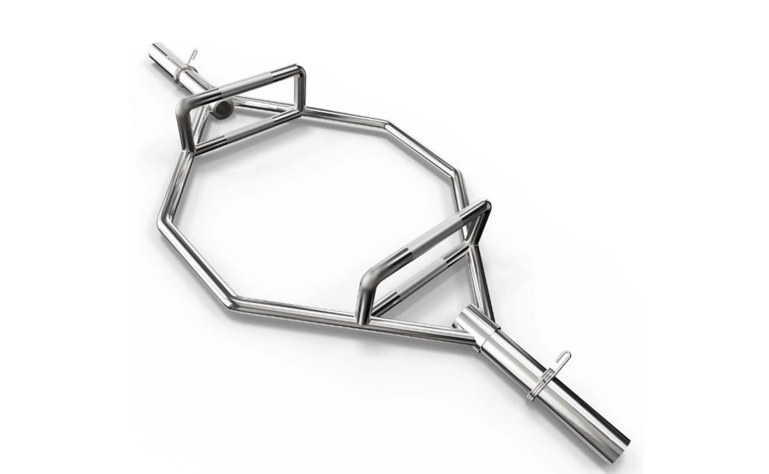 Hex trap bar designed for weightlifting and strength training exercises.