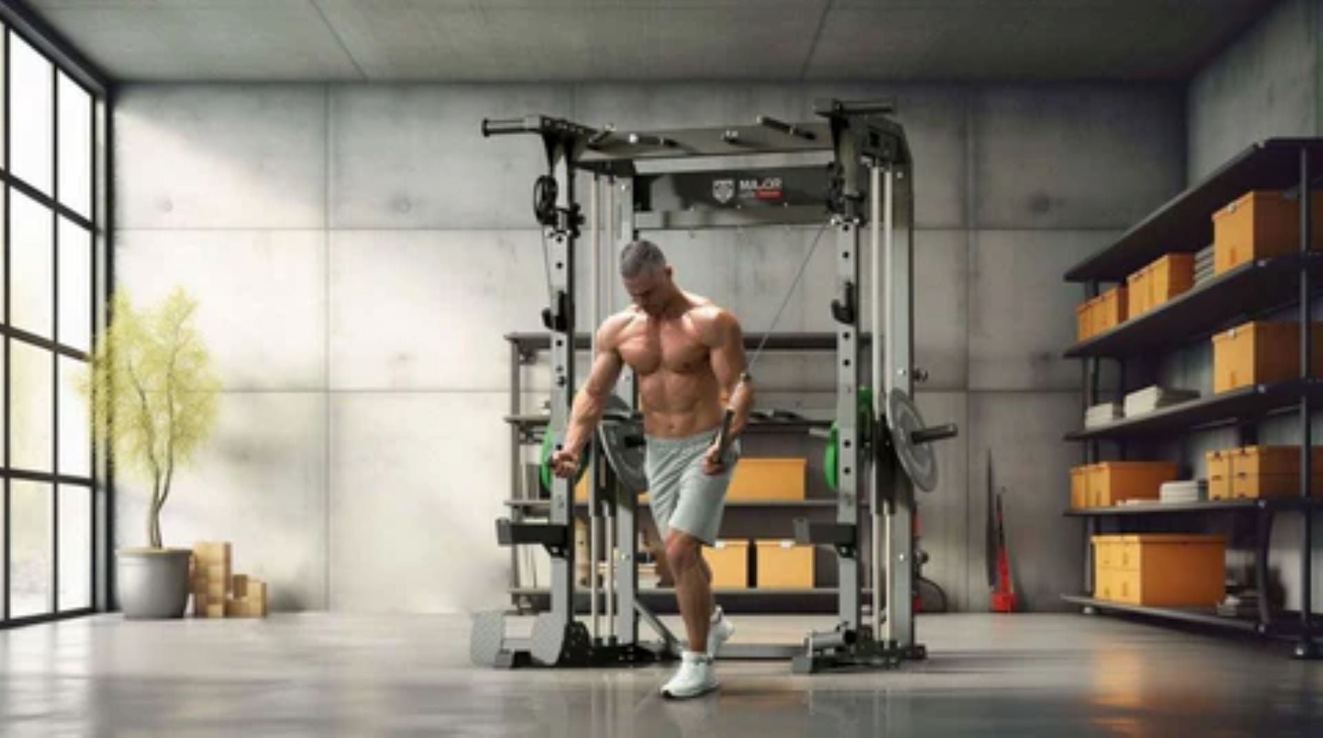 an athlete using a cable machine for strength training in a home gym