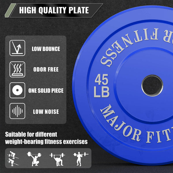 MAJOR FITNESS Low Bounce Bumper Plates Olympic Weight Plates Set
