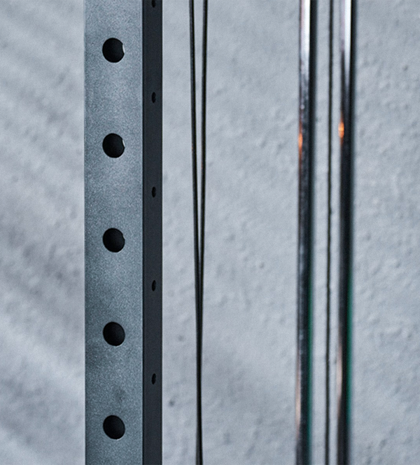 Closeup of the F35 Power Racks vertical metal bar.