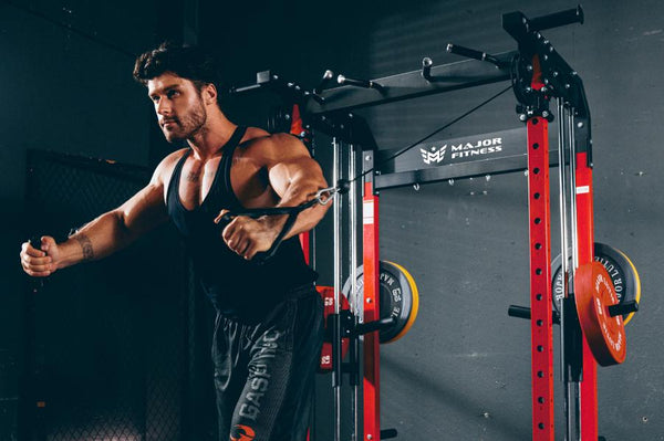 The dual pulley system of the power rack raptor f22 supports a variety of training movements, such as cable fly