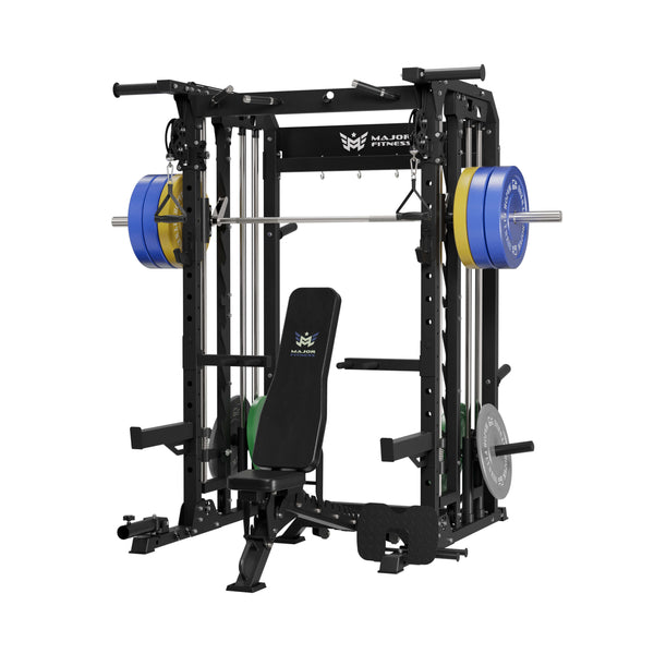 Major Fitness smith machine gym package b52 with bench and 230lb weight plate set
