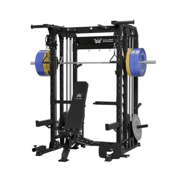 Major Fitness smith machine gym package b52 with bench and 230lb weight plate set
