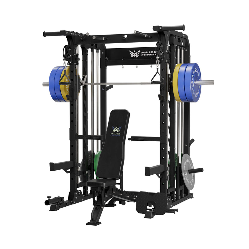 Major Fitness smith machine gym package b52 with bench and 230lb weight plate set