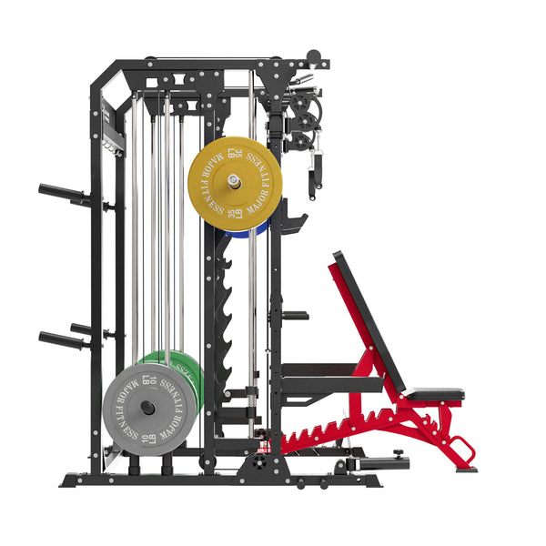 all in one gym equipment smith machine b52 with weght bench and 230lb weight plate set
