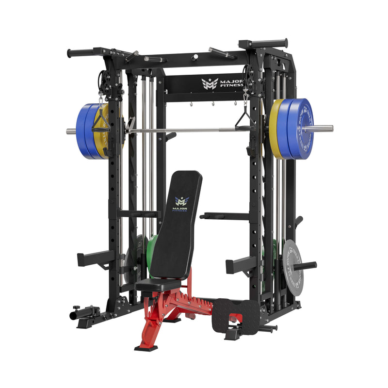 Complete B52 smith machine gym package from Major Fitness, including bench and 320lb weight plates