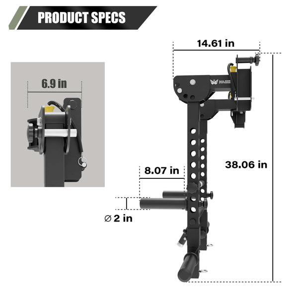 The lever arms are 38.06 inches high and can accept weight pieces totaling 8.48 inches thick
